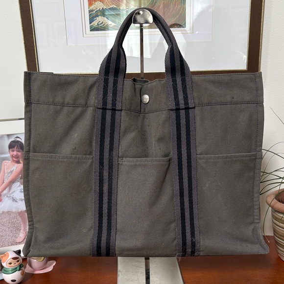 Hermes Gray Canvas Tote Bag - Picture 1 of 9
